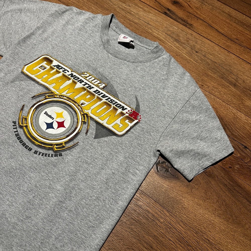 Vintage NFL Pittsburgh Steelers Gray 2004 AFC North Champions T-Shirt Mens M